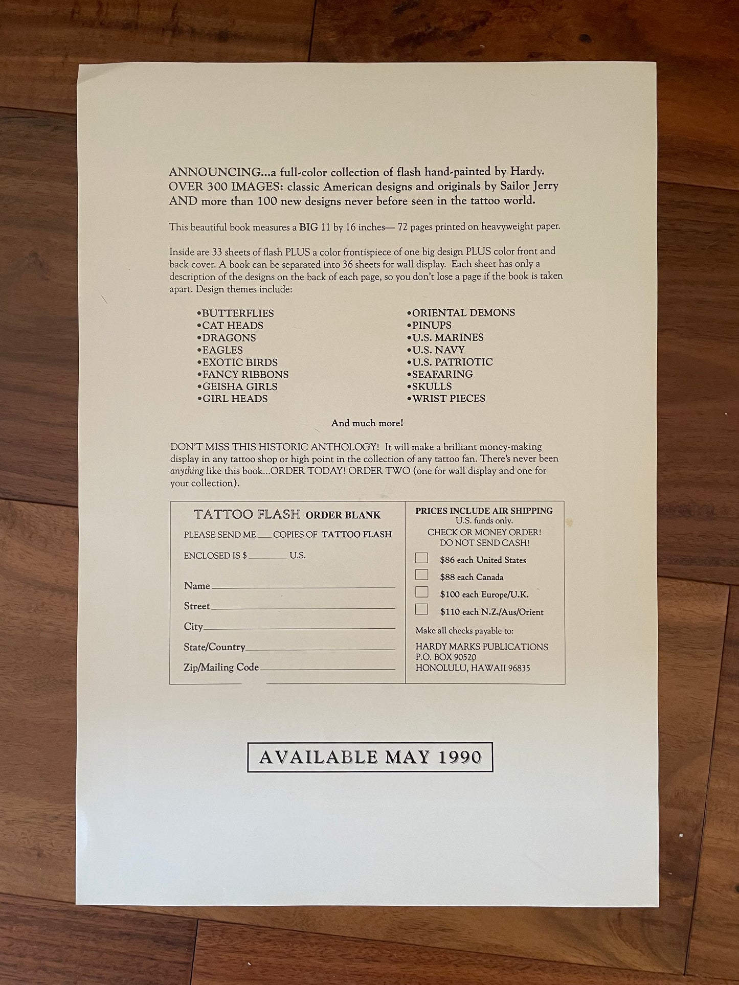 TATTOO FLASH flier from 1990 - SIGNED BY DON ED HARDY