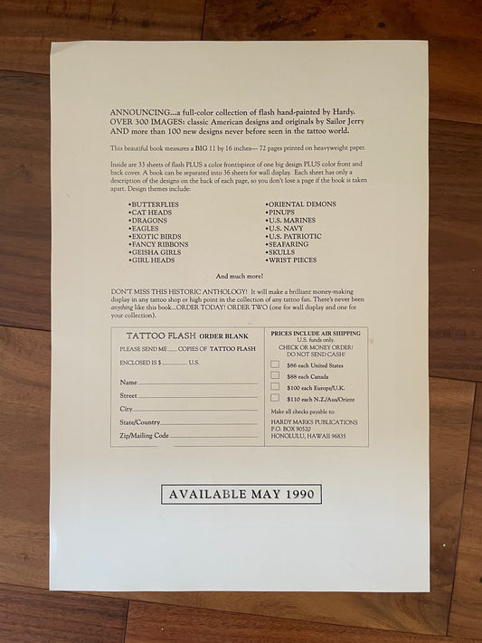 TATTOO FLASH flier from 1990 - SIGNED BY DON ED HARDY