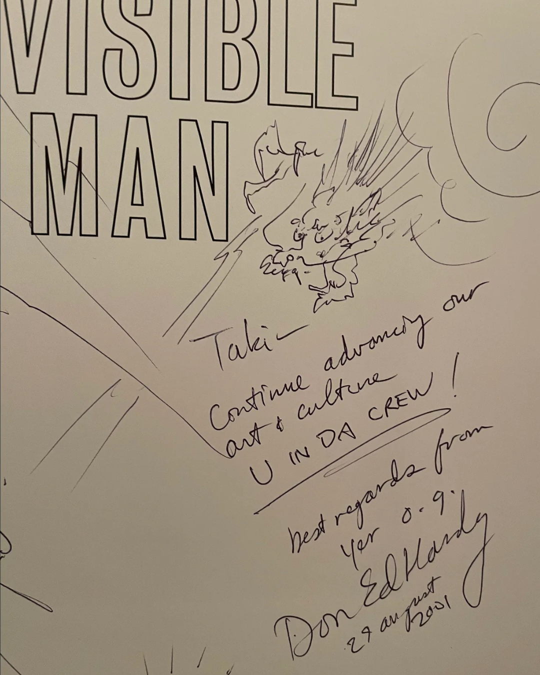 A signed inscription from Don Ed Hardy: 'Continue advancing our art & culture!'